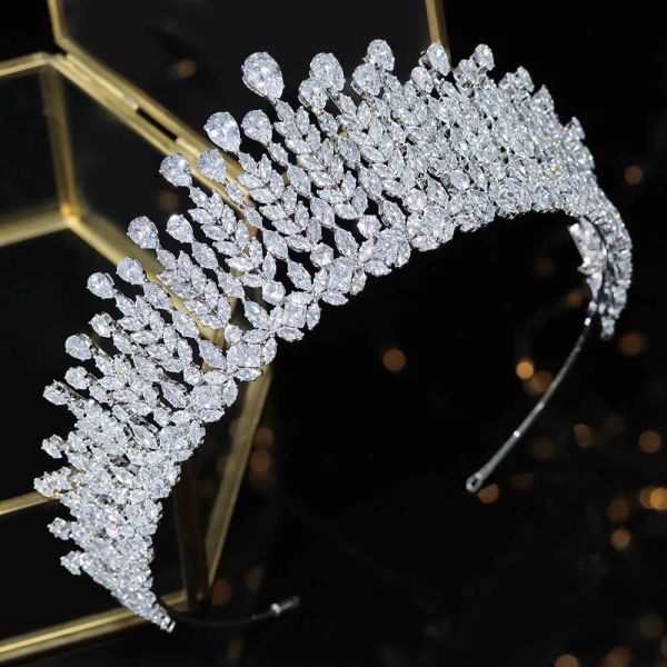 NOUVEAU 5A CZ Tiaras Tall Cubic Zirconia Bride Bridal Crowns Fashion Luxury Headress