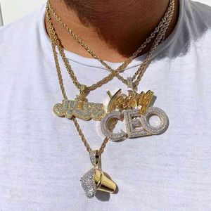 New 5mm Tennis Chain Letter CEO Pendant Necklace Hip Hop Iced Out Bling Cubic Zirconia Gold Sliver CZ Stone Choker Men Jewelry X0509