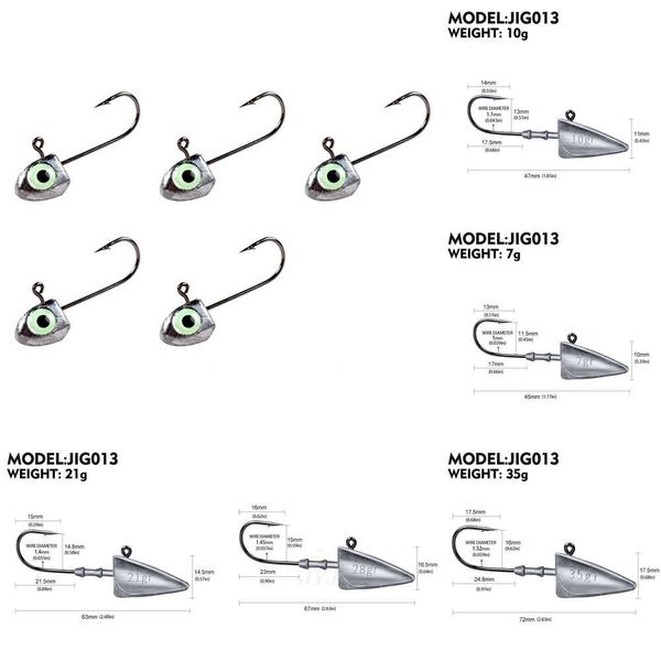 Nuevo 5pc Luminoso 3D Big Eyes 2G 3G 4G 6G (7G 10G 15G 21G 28G 35G Hooks Triangle) Cabeza de pescado Pescado para fisor