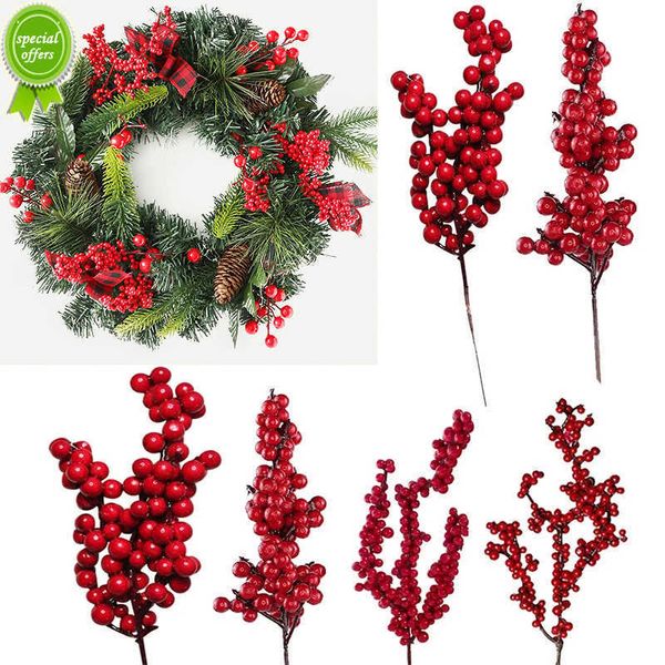 Nuevo 5 uds ramas de cono de pino de bayas de Navidad rojas artificiales para el hogar de Navidad DIY decoraciones de corona adornos de árbol de Navidad Noel 2023