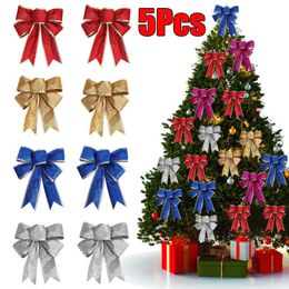 Nieuwe 5Pcs Kerst Strikken Decoratie Xmas Tree Opknoping Hanger Goud Rood Lint Strik Nieuwjaar Navidad Kerst Home Decor ornamenten