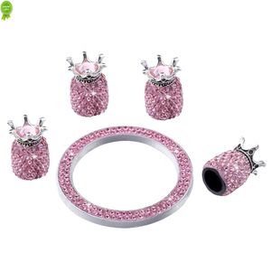 Nouveau 5pcs diamant couronne voiture pneu valve bouchons cristal anti-poussière vélo pneu roue couverture d'air bling voiture emblème autocollant anneau charmes déco