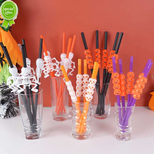 Nouveau 5 pièces Halloween crâne citrouille pailles en plastique joyeux Halloween fête maison Bar décoration accessoire enfants Cocktail paille à boire fournitures