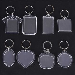 Nieuwe 5 stks Rechthoek Transparent Blanco Acrylic Invoegen Foto Fotolijst Sleutelhanger Sleutelhanger DIY Split Ring Sleutelhanger Gift G1019