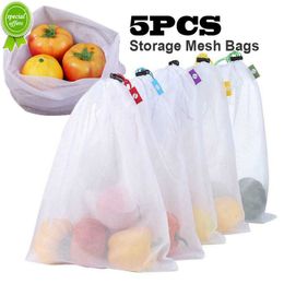 Bolsas reutilizables para almacenamiento de frutas y verduras, 5 uds., bolsas de malla de red lavables, organizador de cocina, bolsa de embalaje para almacenamiento de alimentos, bolsas para producir