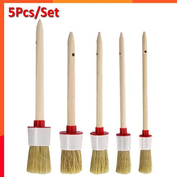 Nouveau 5 pièces/ensemble brosse de détail de voiture brosses à manche en bois pour jante de voiture tableau de bord nettoyage de l'écart brosse de détail pour garniture d'évent de voiture