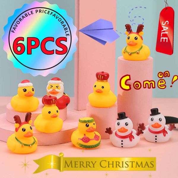 Nouveau 6/1PC noël petit canard jaune jouets d'eau pour enfants pétrir appelé modélisation canards en caoutchouc jouets ornements de voiture jouets de douche de bébé