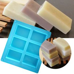 Nuevo molde de jabón rectangular de 6 cavidades, molde de silicona para manualidades DIY, molde de pastel casero, molde de jabón liso 3D, bandeja con forma de herramientas para hornear