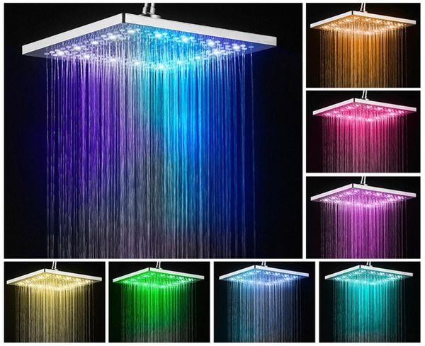 Nuevo cabezal de ducha de lluvia LED de acero inoxidable de 6 pulgadas, cabezal de ducha de lluvia de alta presión, cabezal de ducha decolorante colorido cuadrado B2899964