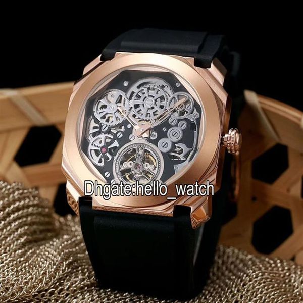 Nouveau 6 Style Octo Finissimo Tourbillon 102719 Squelette Automatique Montre Pour Homme Bracelet En Caoutchouc En Or Rose De Haute Qualité Gent Nouvelles Montres188r