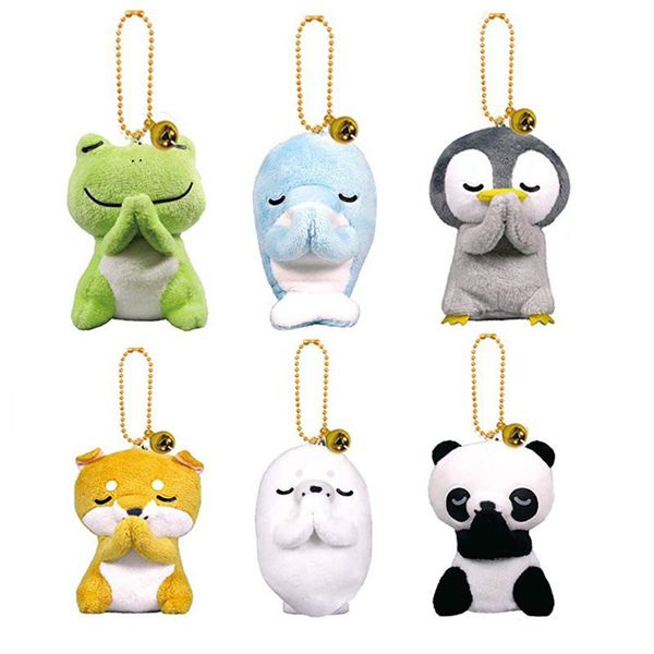 Nouveau 6 styles 8cm peluche poupée créative grenouille panda pingouin poupée animaux en peluche souhaitant jouets en peluche pendentif porte-clés enfants jouets