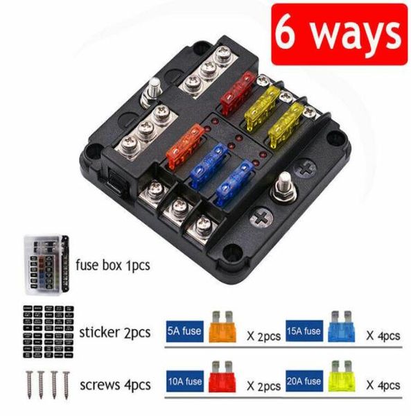 Nuevo soporte de bloque de caja de fusibles de coche de 6 vías 12V32V con indicador LED para coche barco Marine5883970