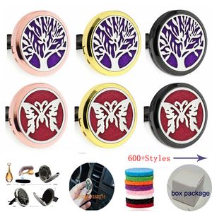 600+ Designs 30mm Rose Gold Black Aromatherapy Etherische Olie Diffuser Medaillon Magneet Opening Auto Luchtverfrisser met Vent Clip (gratis 10 vilten Pads) W8