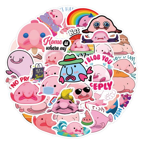 Autocollants Blobfish, étiquette Graffiti de poisson de dessin animé, pour bagages, ordinateur portable, Skateboard, moto, vélo, DIY bricolage, 60 pièces