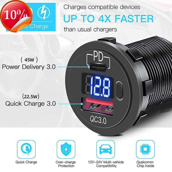 Nouveau chargeur USB 60W PD Type C/QC 3.0, avec interrupteur, adaptateur de prise de courant, étanche pour voiture, camion, bateau, RV, moto, 12V 24V