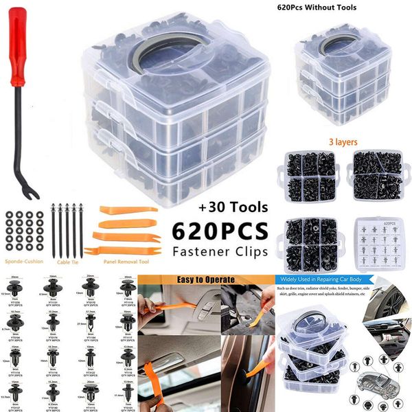 Nouveau 620pcs boucle en boîte Hybride Hybride Trime de pare-chocs de pare-chocs Kit de réparation de pare-chocs Bouchons à vis d'extension pour la voiture