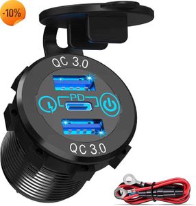 Nieuwe 63W PD QC3.0 Autolader Socket 12V/24V USB C Outlet Aluminium Metalen Auto Socket met Touch Power Schakelaar voor Motor Boot Golf