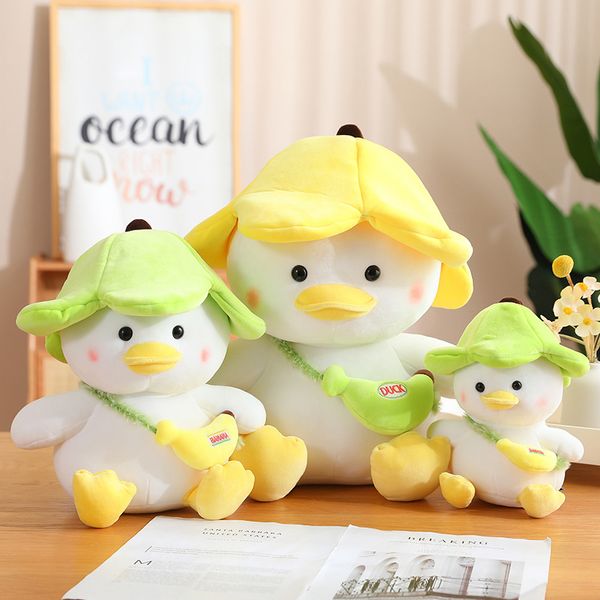 Nuevo 65cm creativo plátano pato peluche Kawaii patos con sombrero Animal relleno suave almohada apaciguar muñeca juguetes para niños niñas regalo