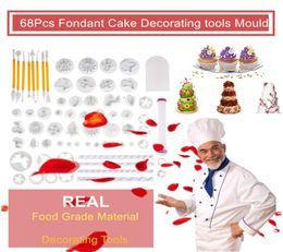 NIEUW 68PCS CAKE BIEKTE COOKIE MOLT FONDANT Sugar Craft Piting Plunjer Paste Cutters Tool Cake Decorating Bloempatronen Klei Model2828509