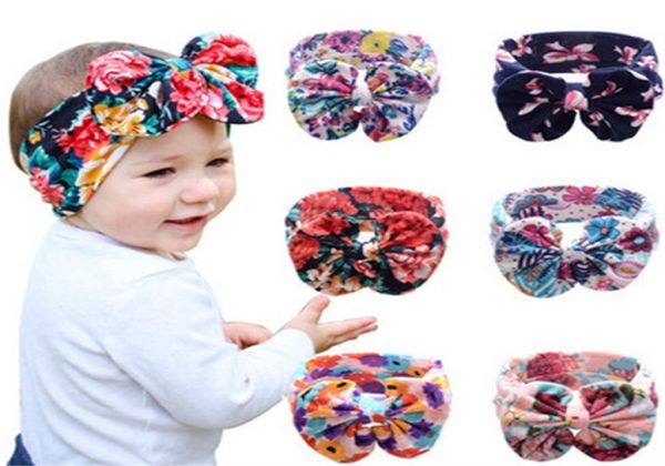 Nouveaux 6Colors pour bébés filles extensible multicolore Impression à gros arc bandeau de fleur de fleur