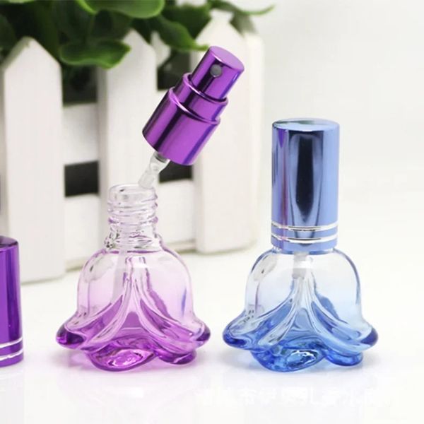 Nouvelle bouteille de parfum en verre vide en forme de rose colorée de 6 ml petit échantillon portable Parfume rechargeable Pulporpor de parfum de bouteille pour verre coloré