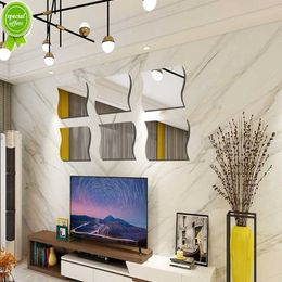 nieuwe 6 stks 3D Wave Vierkante Zelfklevende Decals Wave Vorm Spiegel Muurstickers voor Woonkamer DIY Spiegel Muur Muurschildering Moderne Kunst Home Decor