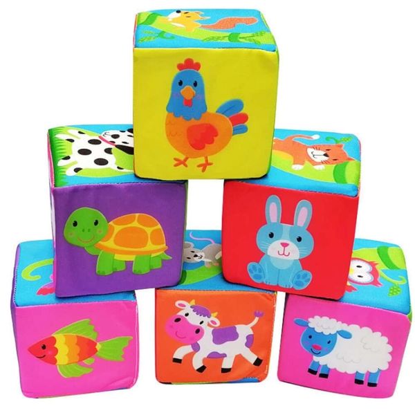 Cube d'activité en tissu pour bébés, 6 pièces, blocs de Construction en tissu doux, ensemble de jouets pour garçons et filles