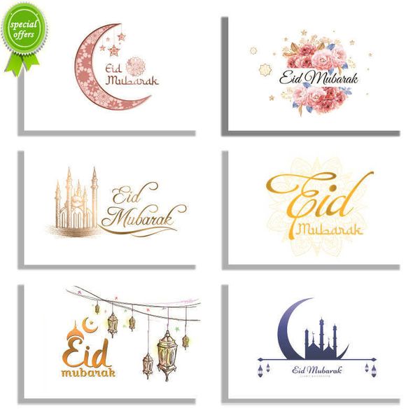 Tarjetas de invitación Eid Mubarak con sobre, decoraciones de regalo de Ramadán, tarjeta de felicitación, decoración islámica musulmana Eid, 6 uds.