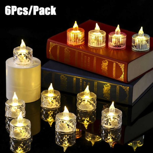 Nouveau 6 Pcs LED Bougies Chauffe-Plat Transparent Sans Flamme Artificielle Bougie Lumière À Piles Veilleuse Pour Noël Nouvel An Décor