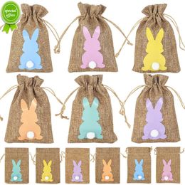 Nieuwe 6Pcs Linnen Pasen Gift Bag Lente Pasen Party Bunny Candy Cookie Verpakking Zakken Kids Verjaardagsfeestje Decoratie Favor konijn Pouch