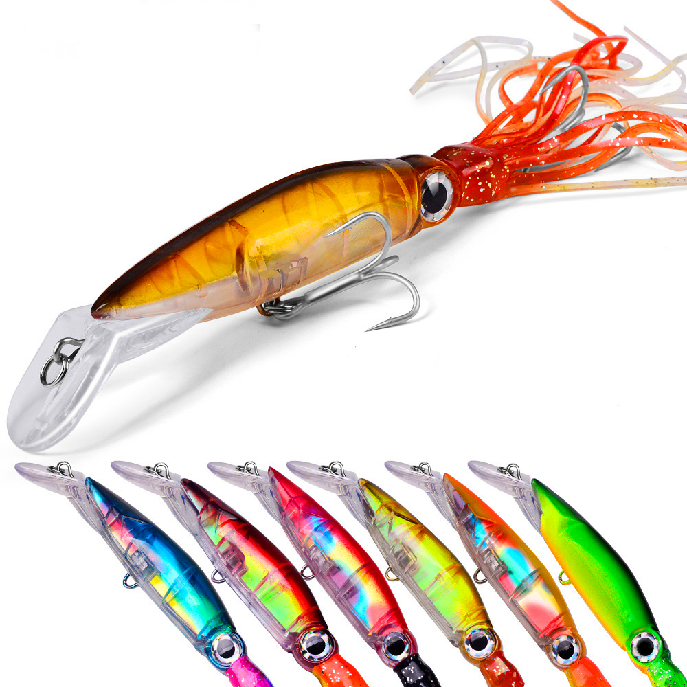 New 6Pcs/Set 6 Color 14cm 40g Fishing Baits Squid Lures 3D eyes with Beard Fish lure Hook high quality K1621