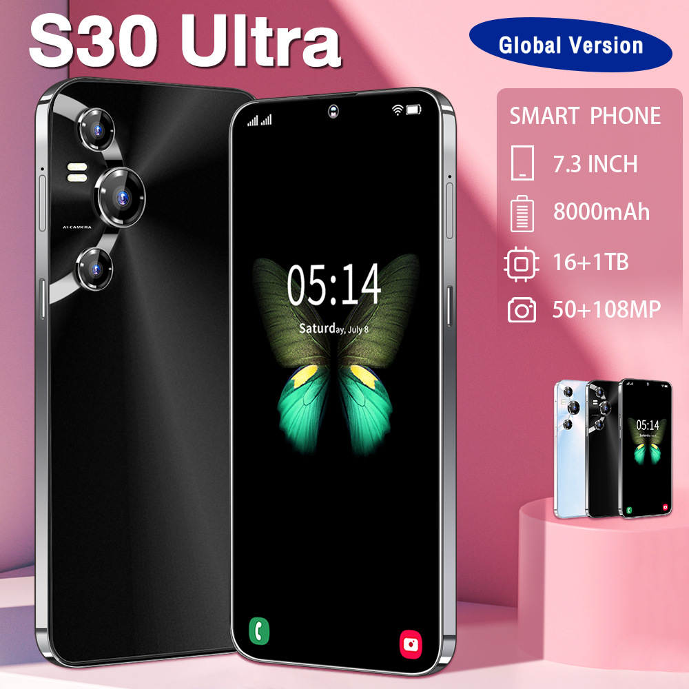 Nowy 7,3-calowy transgraniczny telefon komórkowy S30 Ultra Smartphone 2GB 16 GB Factory w obsługiwanej dostawie zapasów