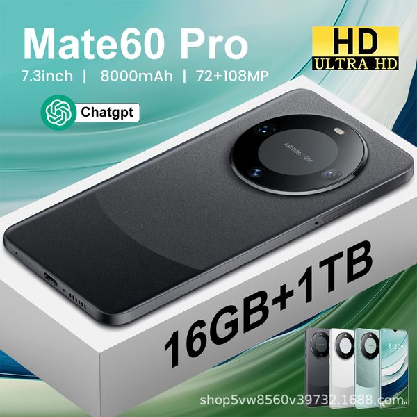 Nouveau 7,3 pouces Hd grand écran Mat60pro téléphone portable transfrontalier 16 1T grande mémoire intelligente commerce extérieur téléphone portable usine directe cheveux