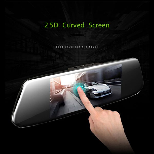 Nuevo 7 coche dvr pantalla curva corriente espejo retrovisor cámara de salpicadero full hd 1080 cámara de grabación de vídeo del coche con 2 5d vidrio curvo 279t