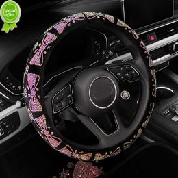 Nieuwe 7 kleuren unieke diamant strik auto stuurwiel covers universele hot fix strass auto bedekt stuurwiel accessoires