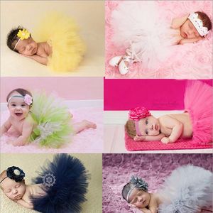 Nieuwe 7 kleuren pasgeboren tutu rok met bijpassende bloem hoofdband pasgeboren foto rekwisieten baby tutu meisje pluizige pettiskirt