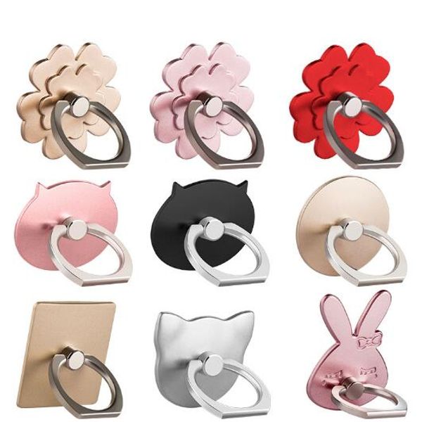 Le plus récent 7 designs Logo personnalisé Universal Cell Mobile Phone Finger Ring Holder 360 Degre Grip Stand Metal Lazy Buckle Bracket avec sac en or