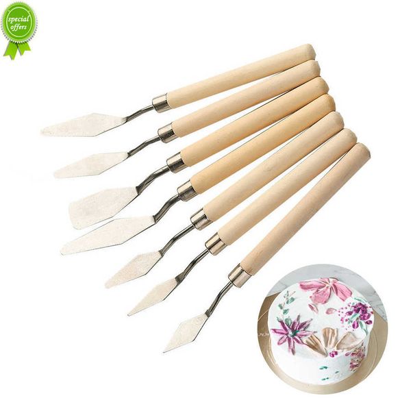 Nouveau 7 pièces gâteau Palette couteau pour la cuisson Mini huile spatule Art petits outils en argile pour la décoration/conception en plastique manche en bois 1023413