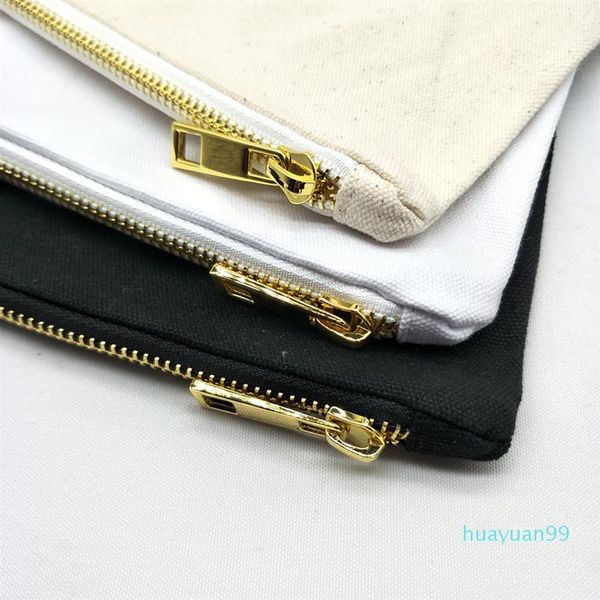 New-7x10in sac de maquillage en toile vierge avec doublure de couleur assortie zip doré noir blanc ivoire sac cosmétique sac de toilette stock disponible242A