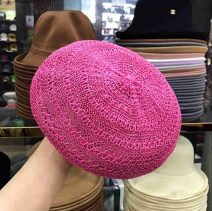 Nouveau 8 couleurs printemps été femmes minces bérets en soie dames solide casquette plate mode crochet français casquettes étoiles peintre chapeau en gros L230523