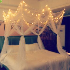 Nouveau lit à baldaquin de 8 coins avec 100 LED étoiles guirlandes lumineuses moustiquaire à piles pour lit 4 portes rideaux de lit à baldaquin carré