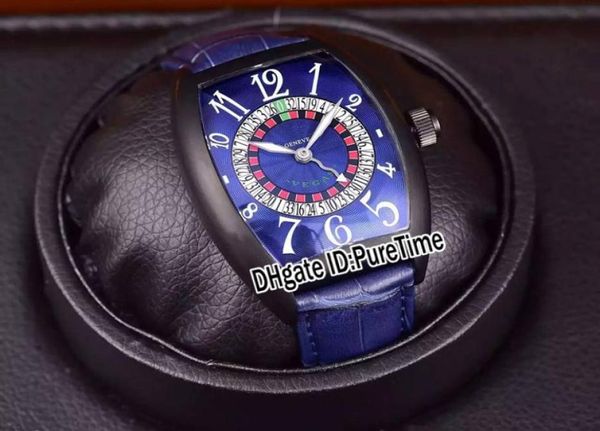 NOUVEAU 8880 LAS VEGAS CASINO TOURNALE RUSSIAN PVD BLACK ACEING BLUE CALSK CALSK MENSE AUTOMATIQUE LEAT BLUE STRAPE DE CUIR BLEU