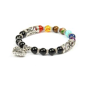 Nouveau 8mm 10mm Hommes Femmes 7 Chakra Bracelets Bracelets Couleurs Mixte Guérison Pierre Naturelle Chakra Prier Mala Coeur Forme Charme Bracelet J249p