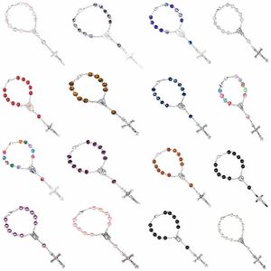 Nieuwe 8mm Glas Kralen Katholieke Korte Rozenkrans Armbanden Cross Hanger Dames Kralen Armband Religieuze Sieraden Gift