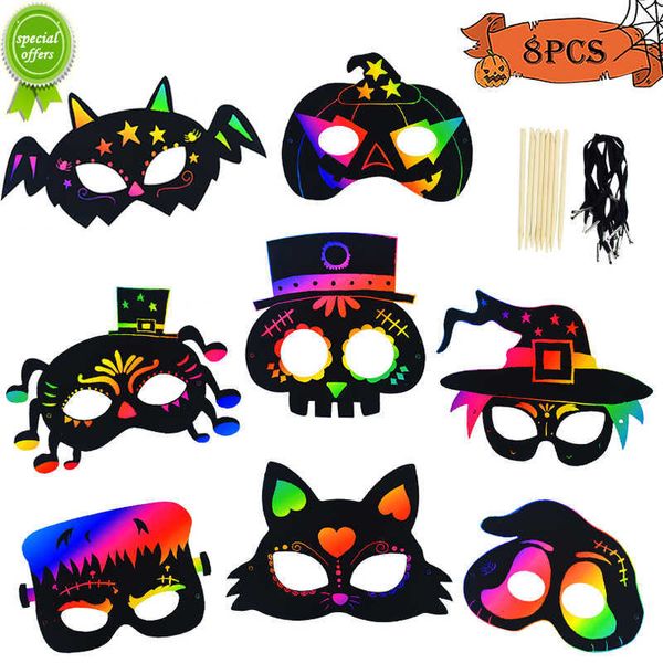 Nouveau 8 pièces Halloween bricolage masques à gratter magique arc-en-ciel couleur enfants peinture cadeau jouets Halloween fête faveurs décoration horreur cosplay