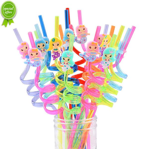 Nouveau 8 pièces réutilisable sirène licorne dinosaure paille en plastique pailles à boire pour enfants fête d'anniversaire décoration bébé douche fournitures