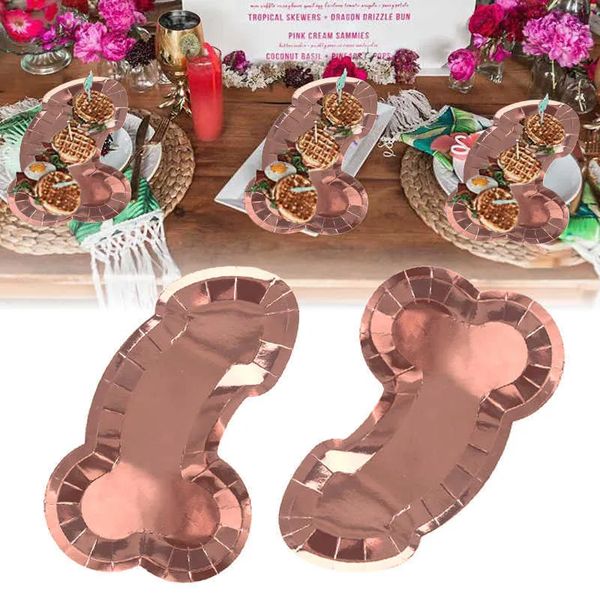 Nouveau 8pcs or rose pénis assiette en papier enterrement de vie de jeune fille fournitures mariée à être poule nuit fête décoration plateau de nourriture nuptiale douche cadeau en gros