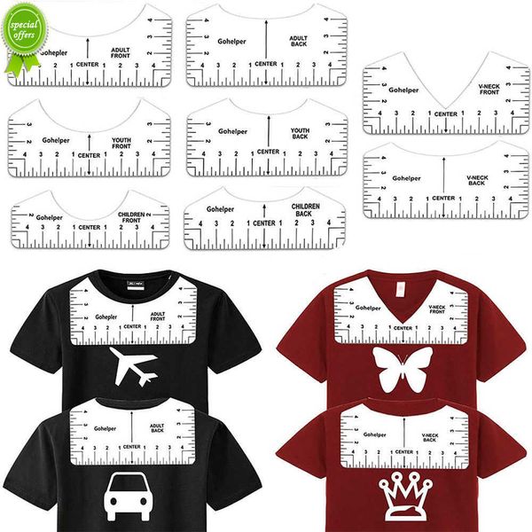 Nouveau 8 pièces T-Shirt règle Guide Centre conceptions ensemble pour vêtements avant arrière col en v bricolage modèle outils d'alignement