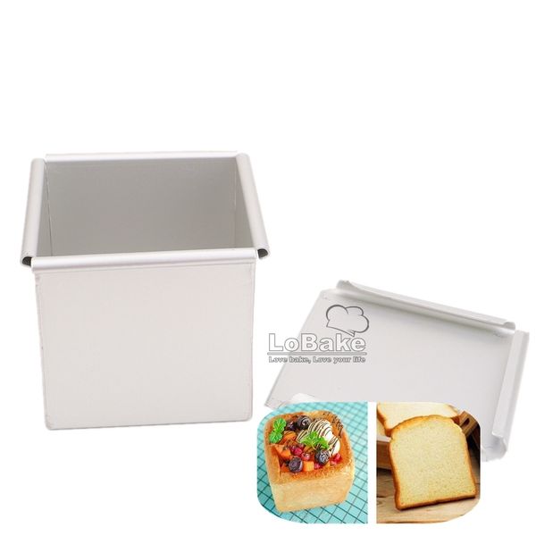 Nouveau 9 * 9 * 9cm 3D forme de cube carré en aluminium anodisé lisse boîte à pain toast moule avec couvercle mousse moule à pain moules en étain DIY 201029