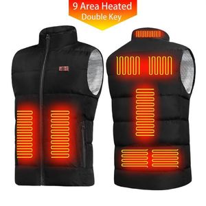 Nieuwe 9 Gebied Dubbele Sleutel Verwarmde Vest USB Opgeladen Powerbank Verwarming Jcket Waterdichte Thermische Verwarmde Jas Voor Unisex2333